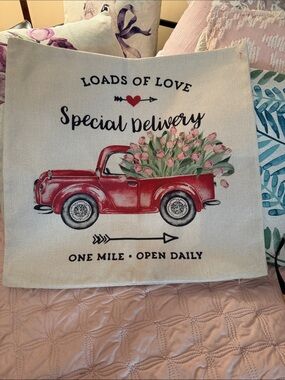 Loads of Love Red Truck Decorative Pillow Cover - Special Delivery